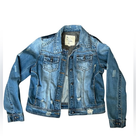 White Crow distressed women’s patriotic denim jean jacket size small - Picture 10 of 12